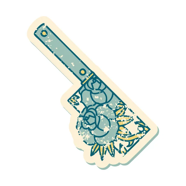 Iconic Distressed Sticker Tattoo Style Image Cleaver Flowers — Stock Vector