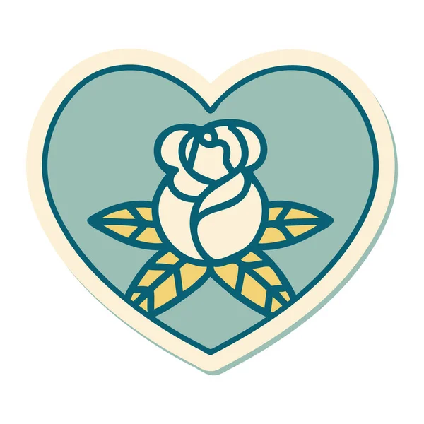 Autocollant Tatouage Dans Style Traditionnel Cœur Fleurs — Image vectorielle