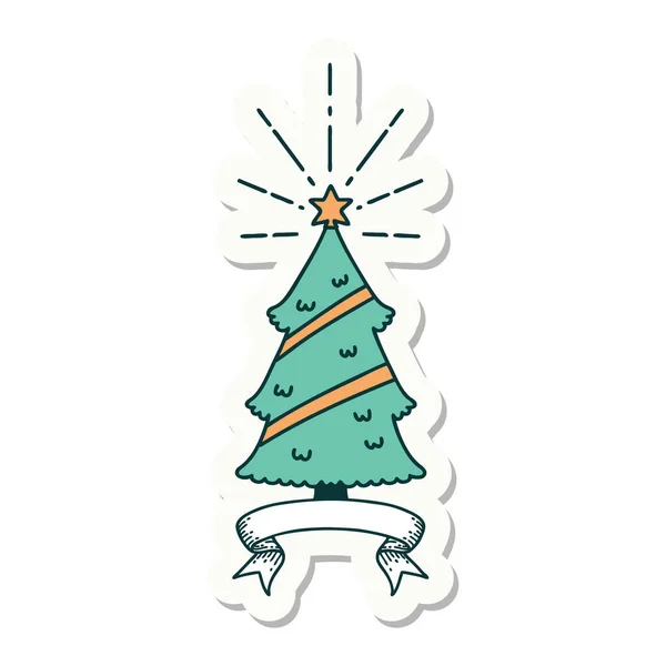 Aufkleber Eines Weihnachtsbaums Tätowierstil Mit Stern — Stockvektor