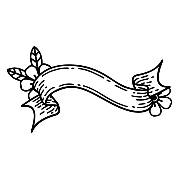 Tatouage Style Ligne Noire Une Bannière Fleurs — Image vectorielle