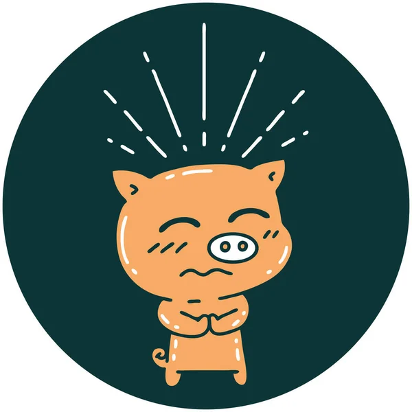 タトゥースタイルの神経豚のキャラクターのアイコン — ストックベクタ