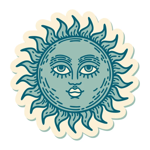 Tätowiersticker Traditionellen Stil Einer Sonne Mit Gesicht — Stockvektor