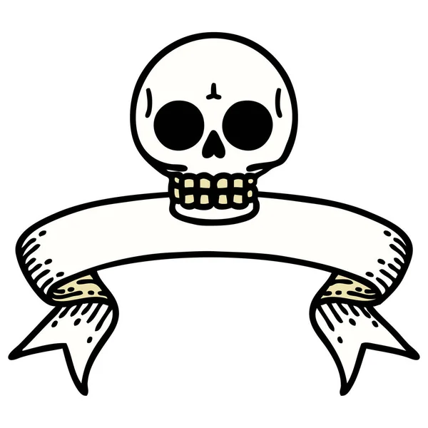 Tatouage Traditionnel Avec Bannière Crâne — Image vectorielle