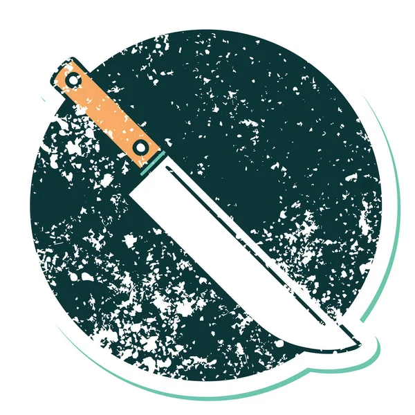 Emblématique Autocollant Affligé Tatouage Style Image Couteau — Image vectorielle