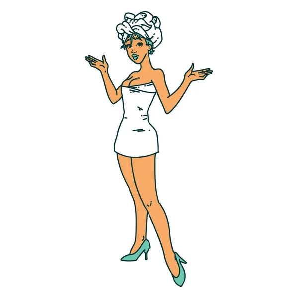 Tatuaje Estilo Tradicional Una Chica Pinup Toallas — Vector de stock