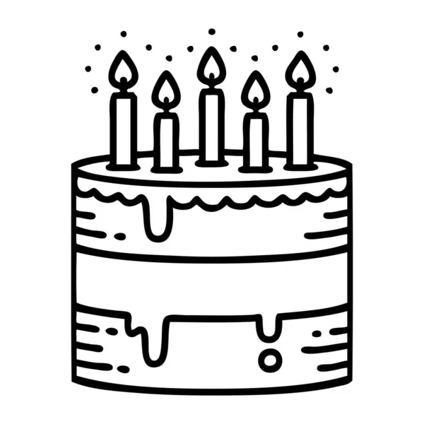 Tattoo Black Line Style Birthday Cake — Stock Vector