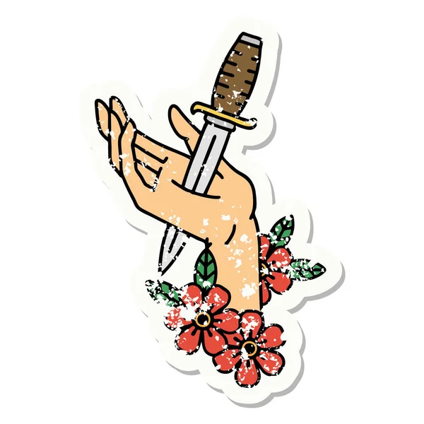手拿着一把传统风格的匕首刺青 — 图库矢量图片