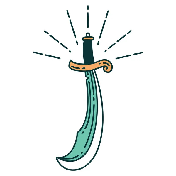 Ilustrasi Dari Gaya Tradisional Pedang Scimitar Tato - Stok Vektor
