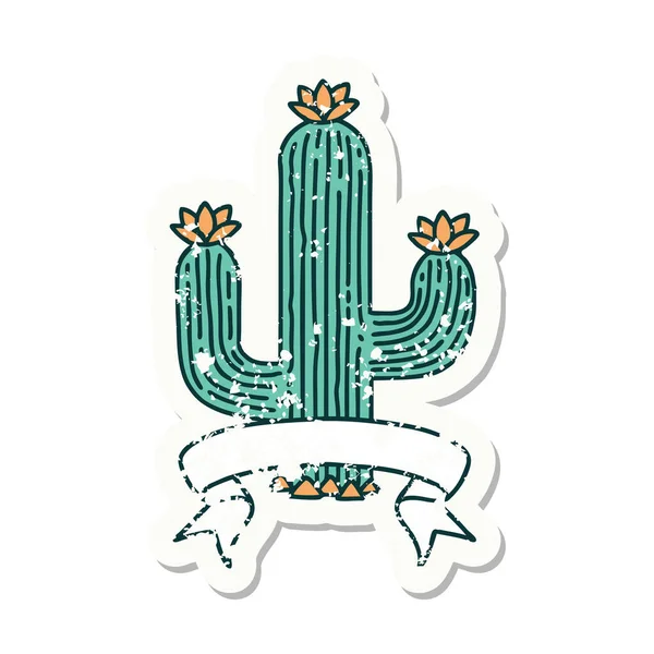Autocollant Usé Avec Bannière Cactus — Image vectorielle