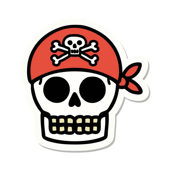 海盗头骨传统风格纹身贴纸 — 图库矢量图片