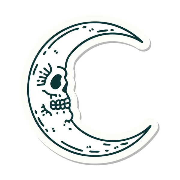 Sticker Tattoo Traditional Style Skull Moon — Stock Vector