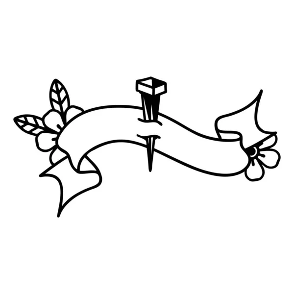 Традиционная Татуировка Черной Линии Железным Гвоздем — стоковый вектор