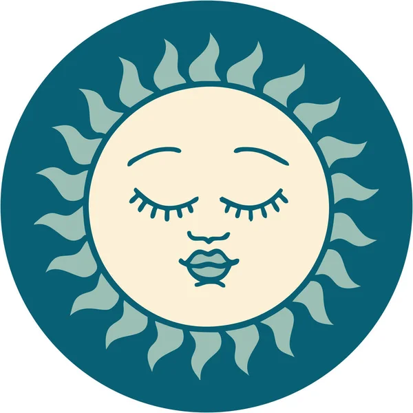 Ikonický Styl Tetování Obrázek Slunce Obličejem — Stockový vektor