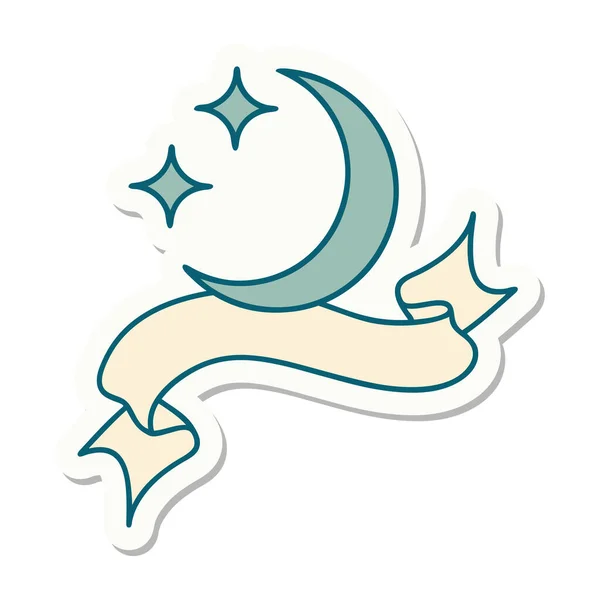 Stiker Gaya Tato Dengan Spanduk Bulan Dan Bintang - Stok Vektor