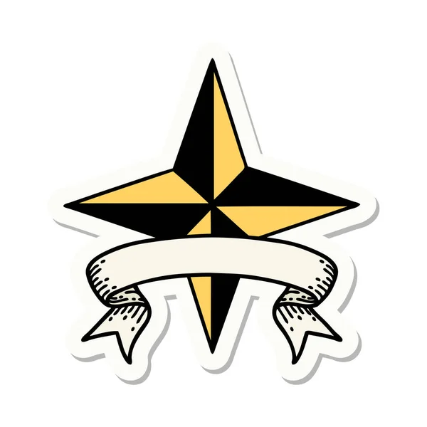 Tatuering Stil Klistermärke Med Banner Stjärna — Stock vektor