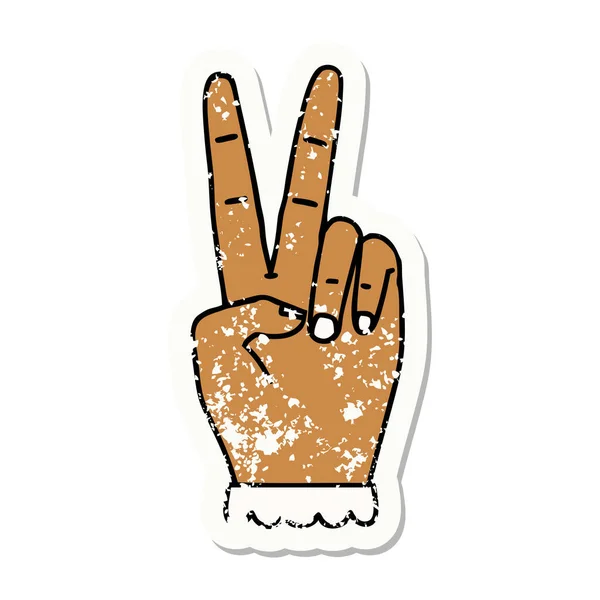 Ретро Татуювання Стиль Миру Символ Два Жести Рук Пальця — стоковий вектор