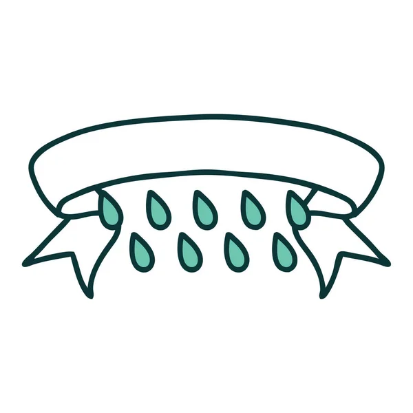 Παραδοσιακό Τατουάζ Σημαία Της Βροχής Σταγόνες — Διανυσματικό Αρχείο