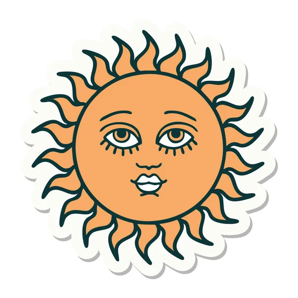 Pegatina Tatuaje Estilo Tradicional Sol Con Cara — Vector de stock