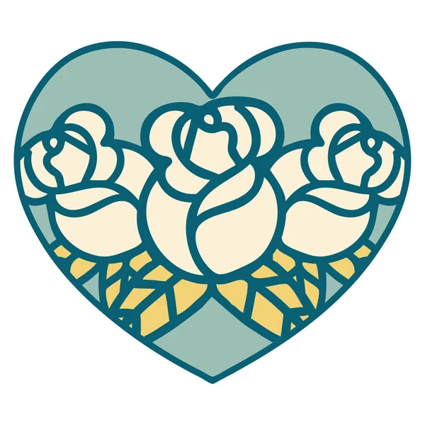 Icónica Imagen Estilo Tatuaje Corazón Flores — Archivo Imágenes Vectoriales