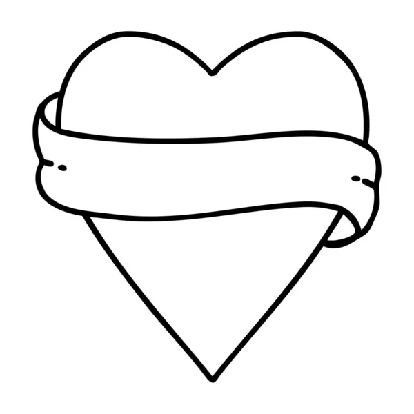 Tatuagem Estilo Linha Preta Coração Banner — Vetor de Stock