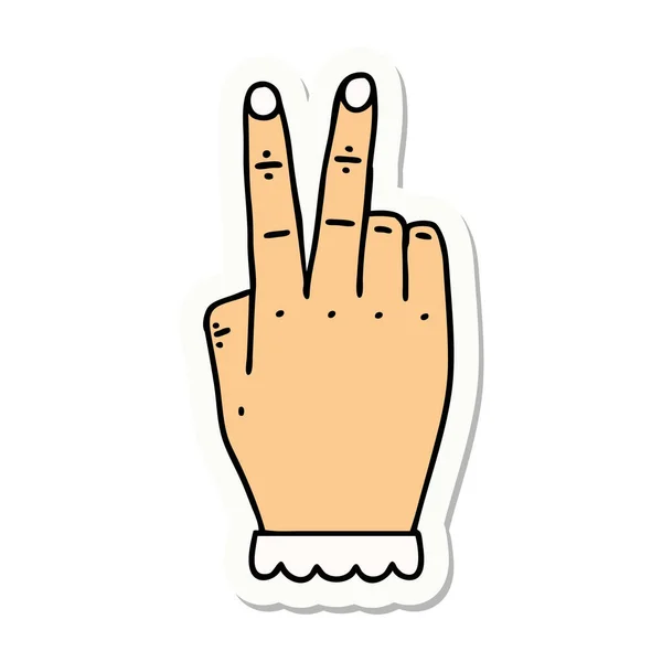 Sticker Hand Raising Two Fingers Gesture — Stock Vector