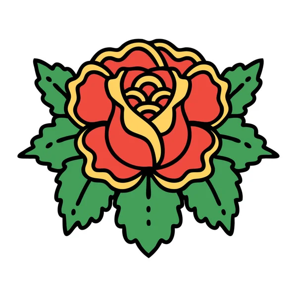Tatuaje Estilo Tradicional Una Rosa — Archivo Imágenes Vectoriales
