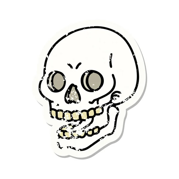 Distressed Sticker Tattoo Traditional Style Skull — Stock Vector