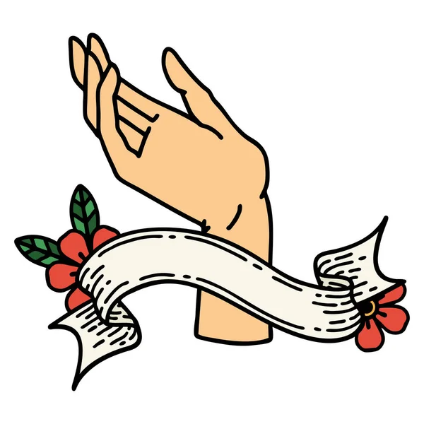 伝統的なタトゥーに手のバナー — ストックベクタ