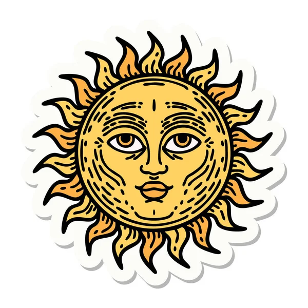 Sticker Tattoo Traditional Style Sun Face — Stock Vector