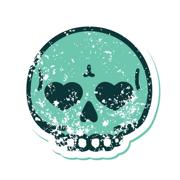 Iconic Distressed Sticker Tattoo Style Image Skull — Stock Vector