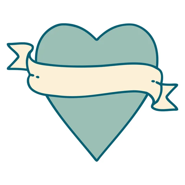 Image Emblématique Style Tatouage Cœur Une Bannière — Image vectorielle