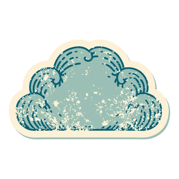 雲の象徴的な苦悩のステッカータトゥースタイルのイメージ — ストックベクタ