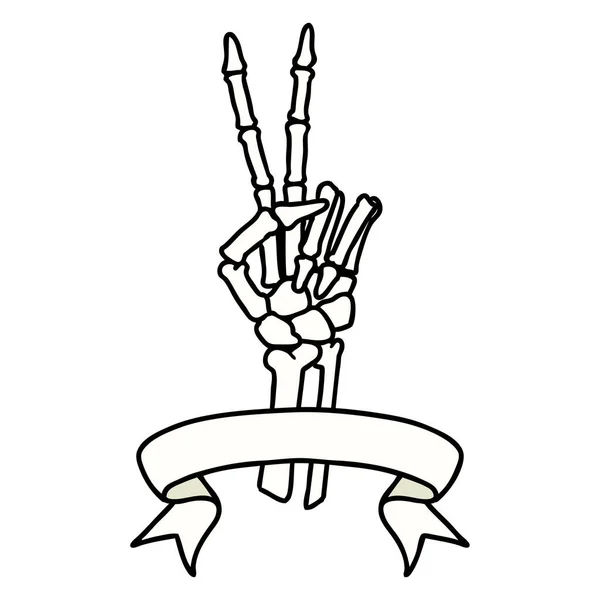 Традиционная Татуировка Знаменем Скелета Дающим Знак Мира — стоковый вектор