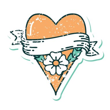 Bir kalp çiçeği ve pankartın sembolik dövmeli görüntüsü