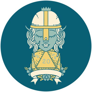 Retro Tattoo Style elf dövüşçüsü 20 zar atarak