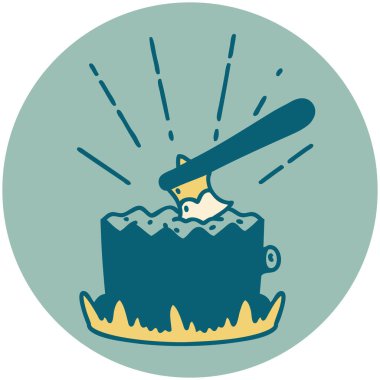 Ağaç kütüğündeki dövme stili baltanın simgesi