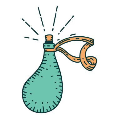 Geleneksel dövme stili, eski deri su şişesi.