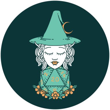 Doğal yirmilik zarlı elf büyücü karakteri simgesi