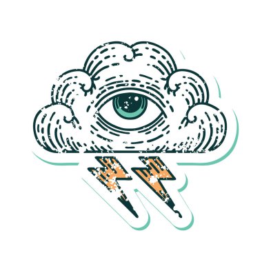 Her şeyi gören bir göz bulutunun sembolik depresif dövme görüntüsü