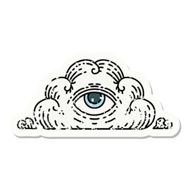 Her şeyi gören bulutun geleneksel stiliyle depresif etiket dövmesi