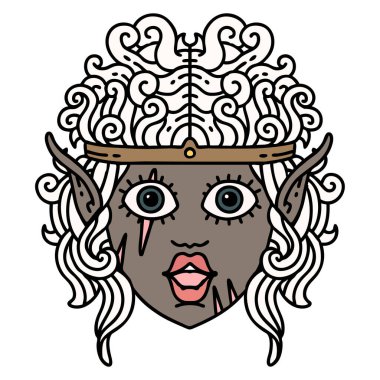 Retro Dövme Tarzı Elf barbar karakter yüzü