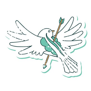 ok ile delinmiş bir güvercinin sembolik dövmeli görüntüsü