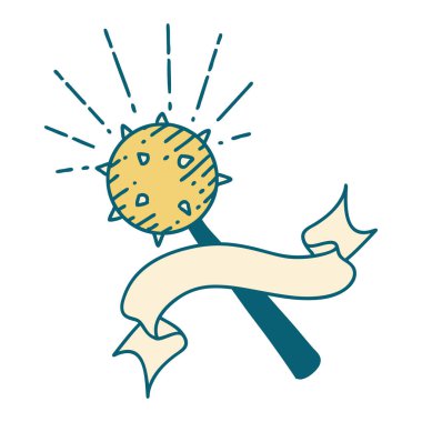 Dövme stili ortaçağ topuzu ile parşömen afişi