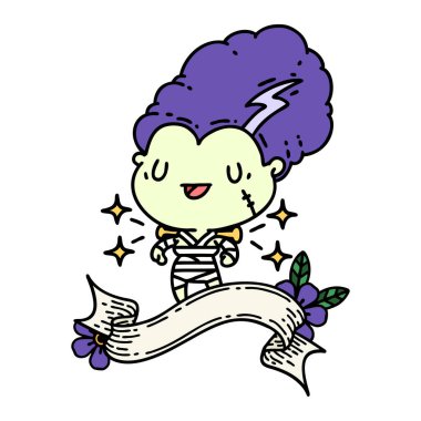 Dövme stili zombi gelin karakterli parşömen.