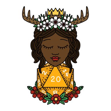 Retro Dövme Tarzı Doğal 20 zarlı İnsan Druid