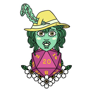 Retro Dövme Biçimi Doğal yirmilik zarlı yarım ork ozanı 