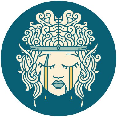 Retro Dövme Tarzı Ağlayan Elf Barbar karakter yüzü