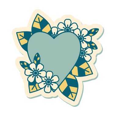 Botanik kalbin geleneksel stiliyle dövme çıkartması.