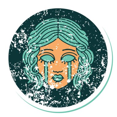 İkonik ıstıraplı dövme stili kadın yüzü ağlaması.