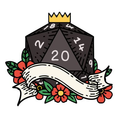 Retro Dövme Biçimi Doğal 20 D20 zar atma